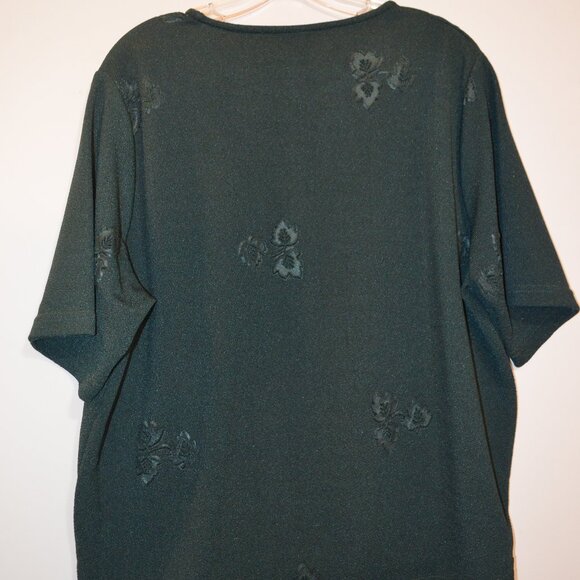 BonWorth Dark Green Polyester Short Sleeves Pressed-up Floral Texture Blouse L - Picture 2 of 13